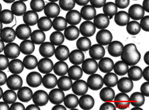 Microscopic image of 500 microns glass beads